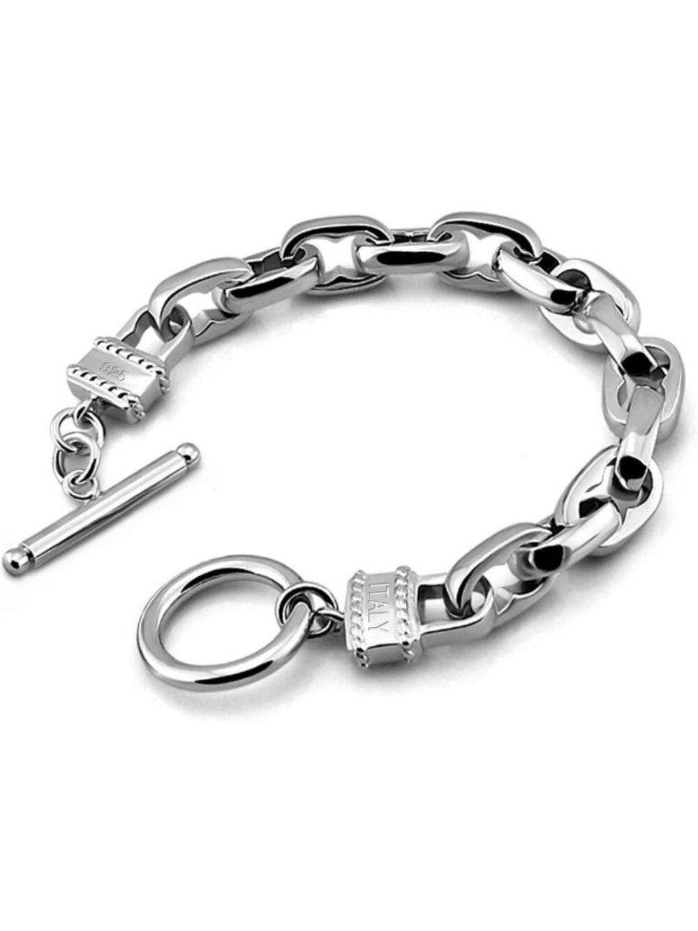 Handmade Solid 925 Silver Box Chain Bracelet for Men, Hip Hop Style, 7-10 Inch